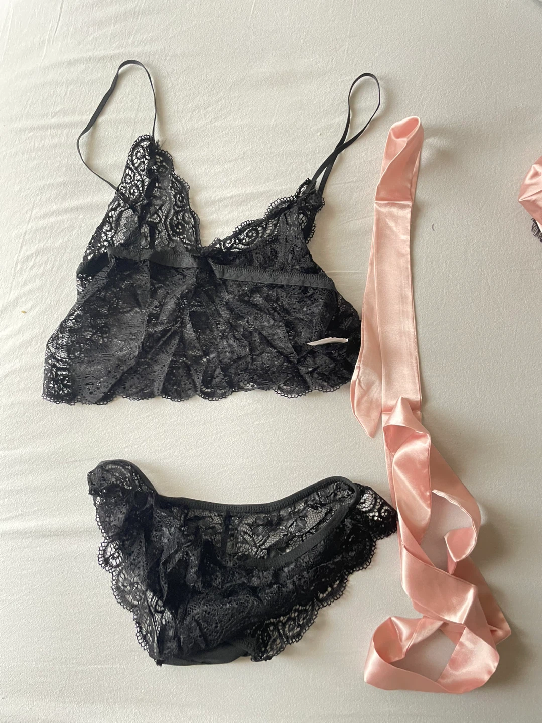 Black Lace Lingerie Set with Pink Satin Shorts - photo 2