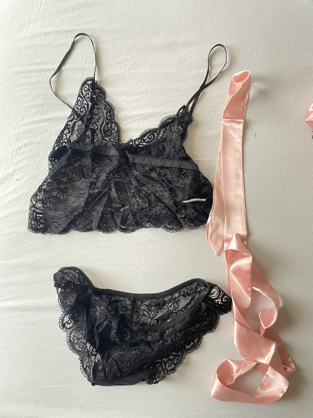 Black Lace Lingerie Set with Pink Satin Shorts - photo 5