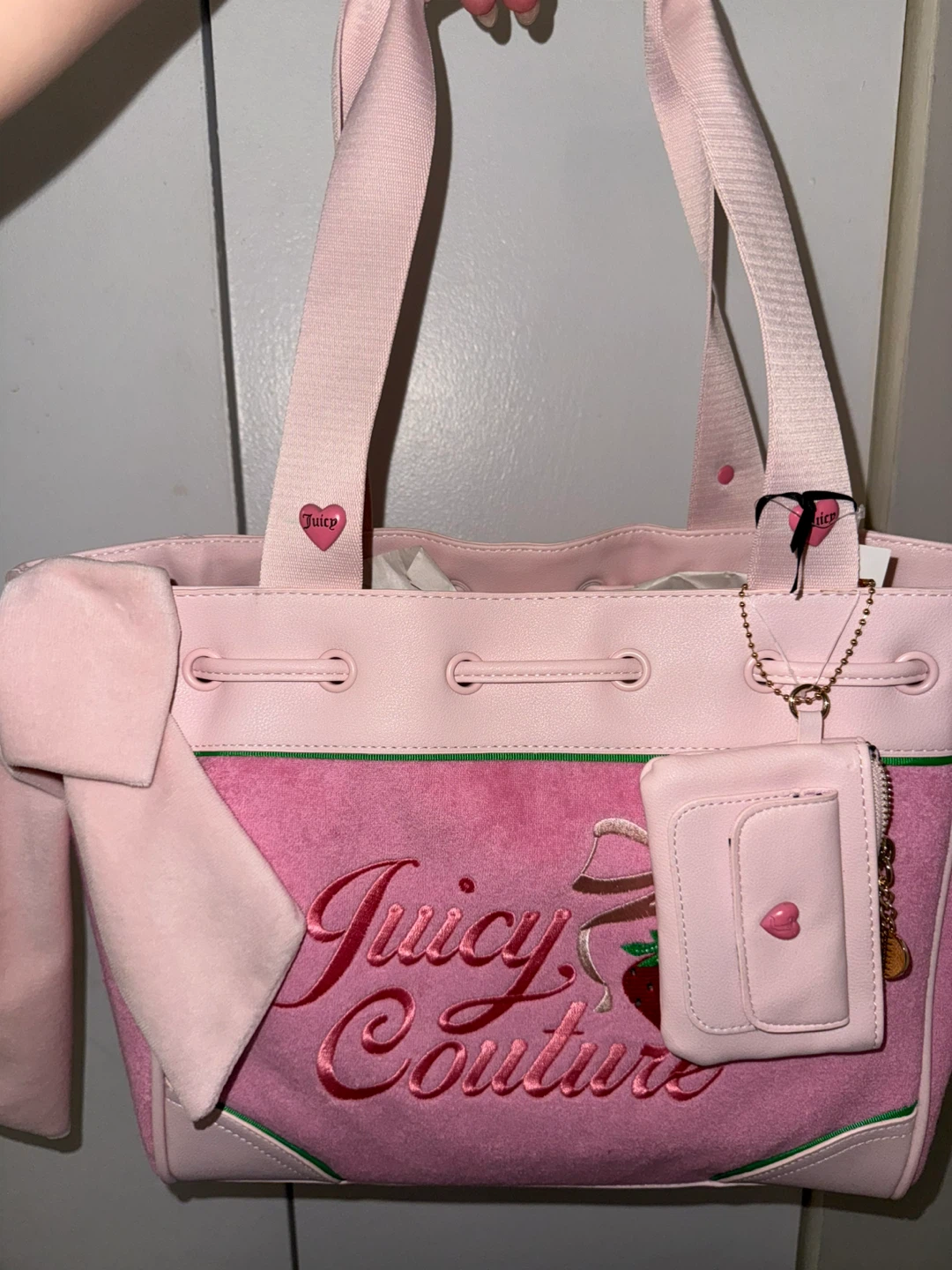 Juicy Couture Pink Velour Tote Bag with Pouch