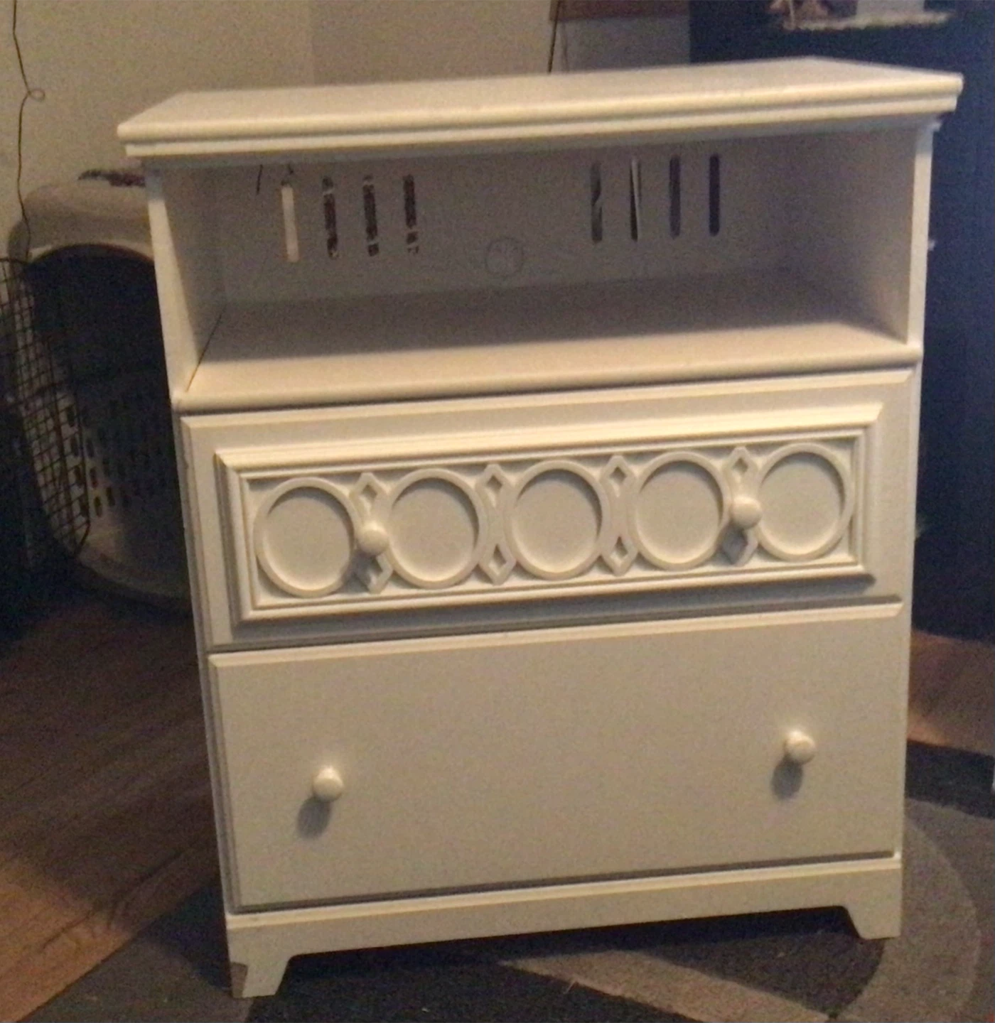White Nightstand with Drawers and matching entertainment stand