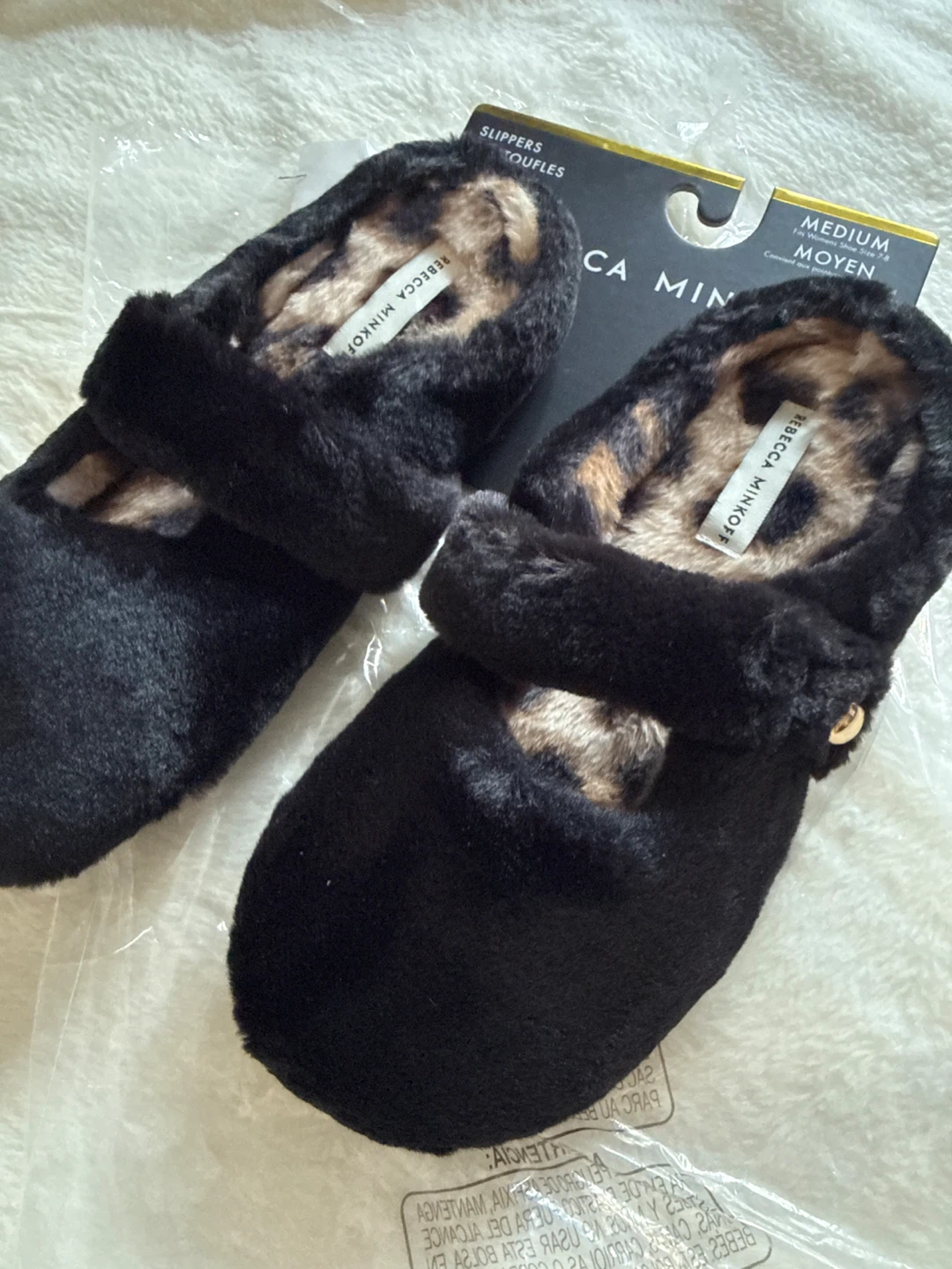 Rebecca Minkoff Black Faux Fur Slippers - Size M - photo 3