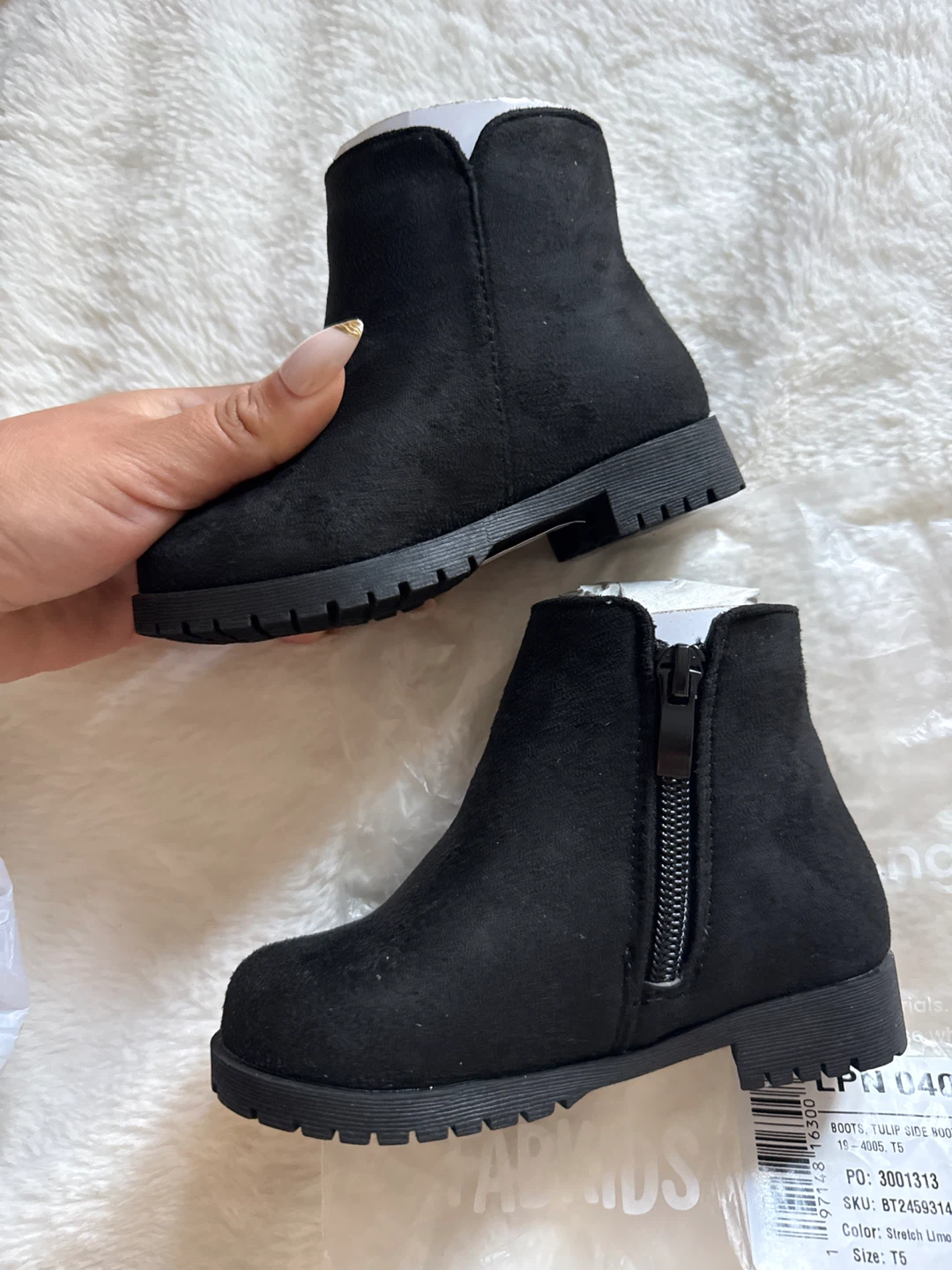 FabKids Black Suede Tulip Side Bootie Boots Size T5 - photo 2
