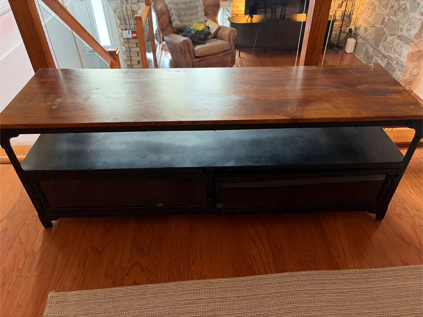 Rustic Industrial Style Coffee Table with Storage