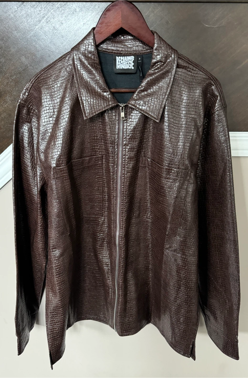 Brand New Faux Leather Snake Skin Print Brown Jacket