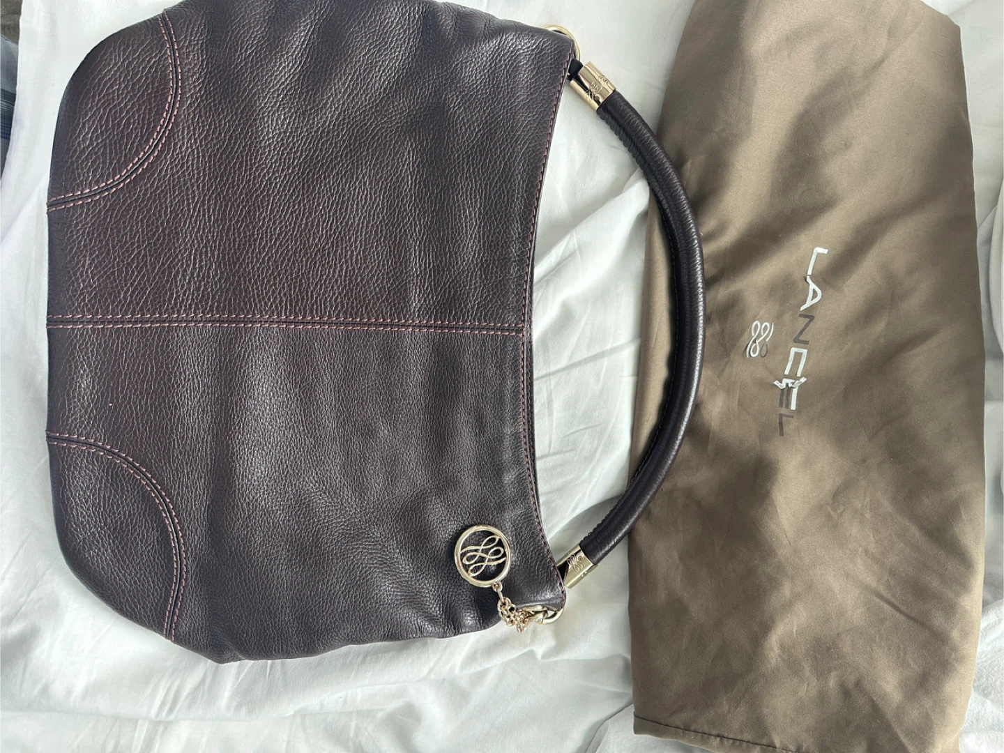 Lancel Brown Leather Hobo Bag