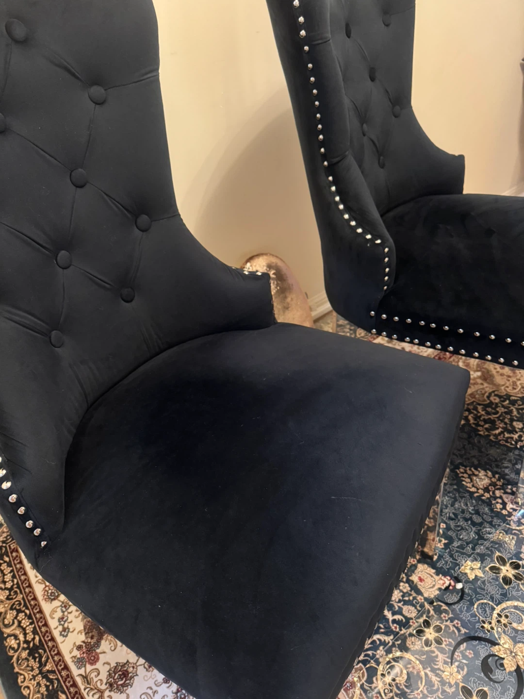 Black Velvet Dining Chairs with Silver Trim - photo 2