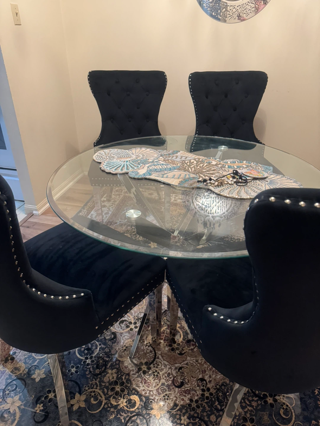 Black Velvet Dining Chairs with Silver Trim