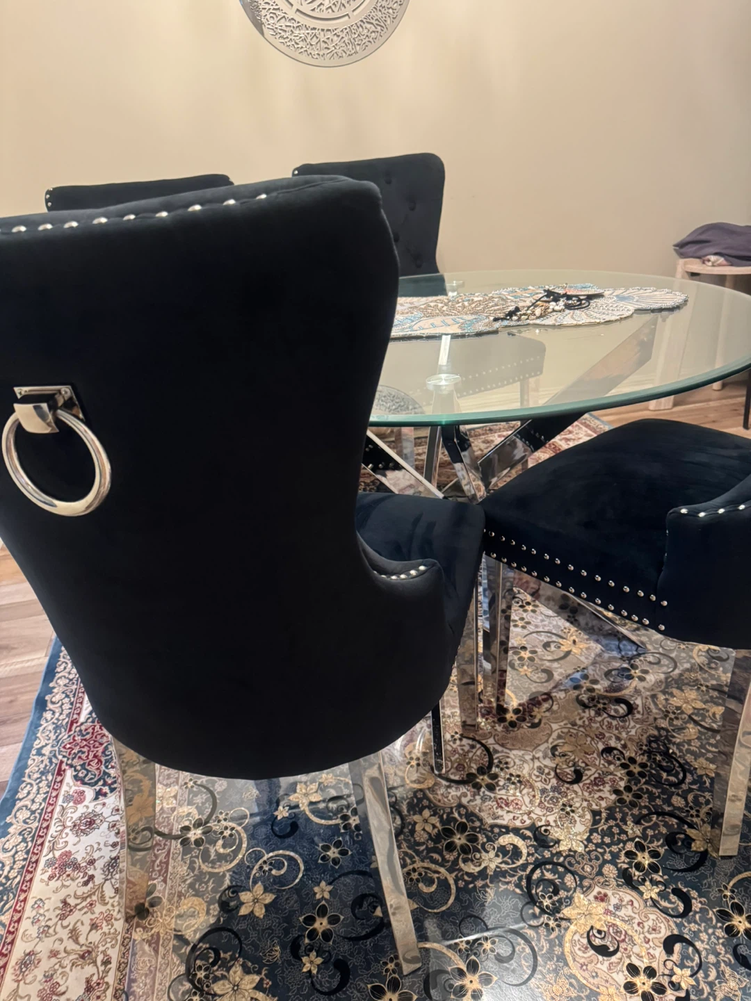 Black Velvet Dining Chairs with Silver Trim - photo 3