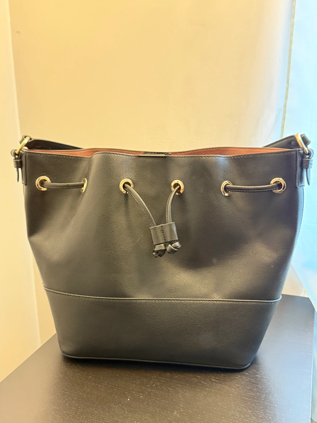 Black Faux Leather Bucket Bag with Pouch - photo 2