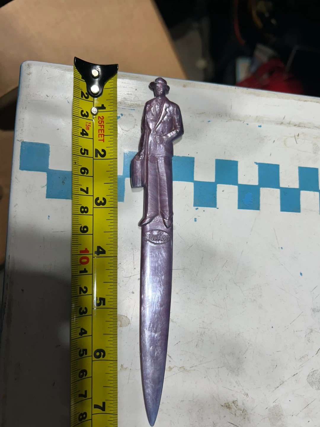 Purple Letter Opener with Gentleman Figurine Handle