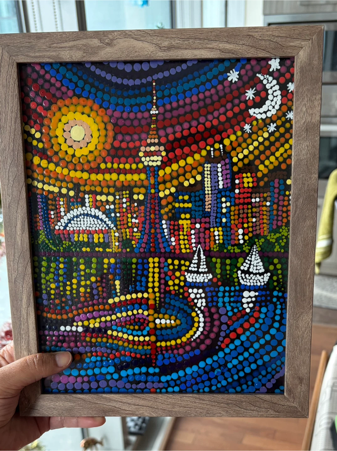 Handmade 8X10” Dot Painting of Toronto Skyline