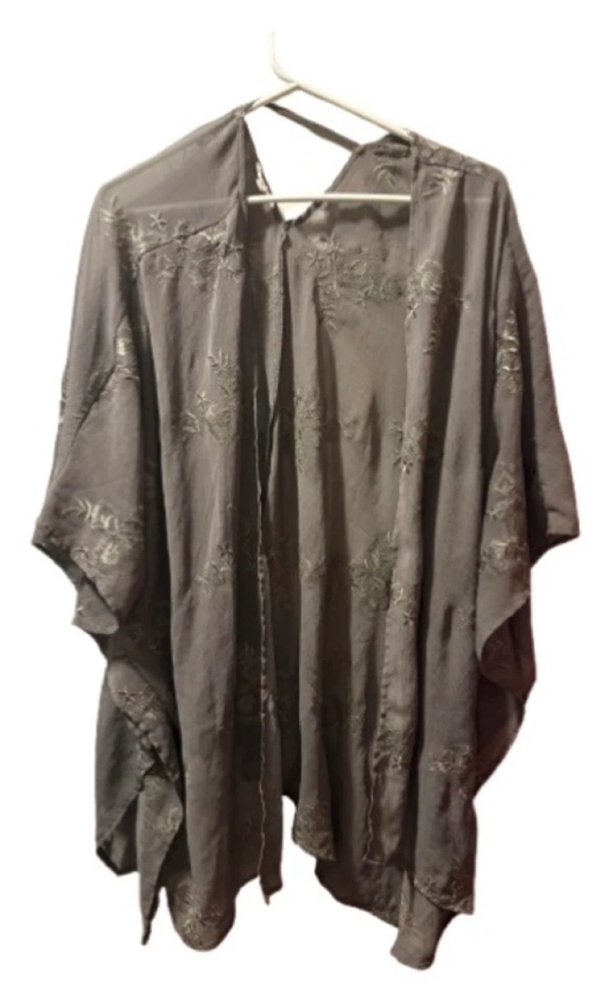 Maurices Sheer Floral Embroidered Kimono Cardigan S/M