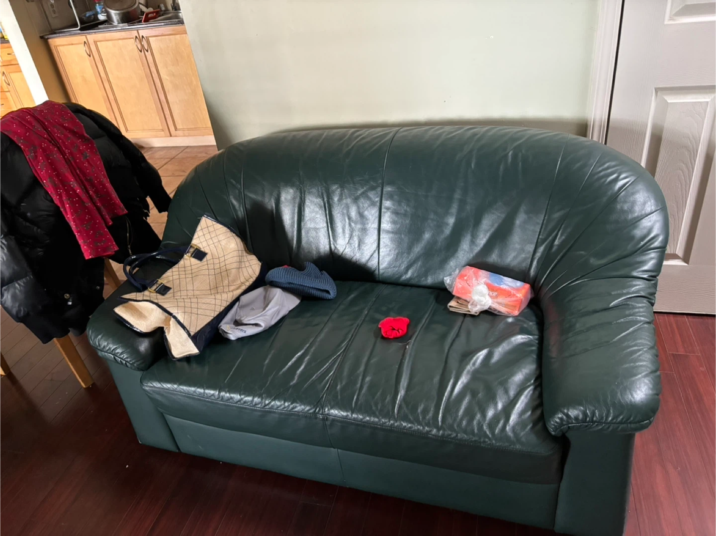 Green Leather Loveseat Sofa