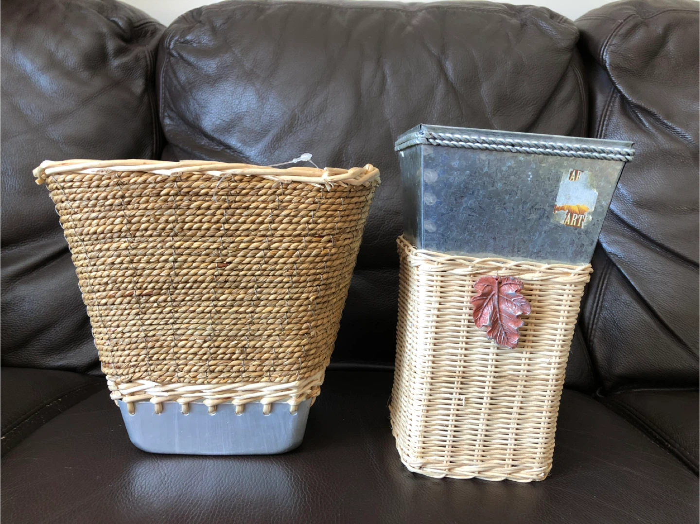 Wicker/Rattan + Metal Decorative Containers, never used