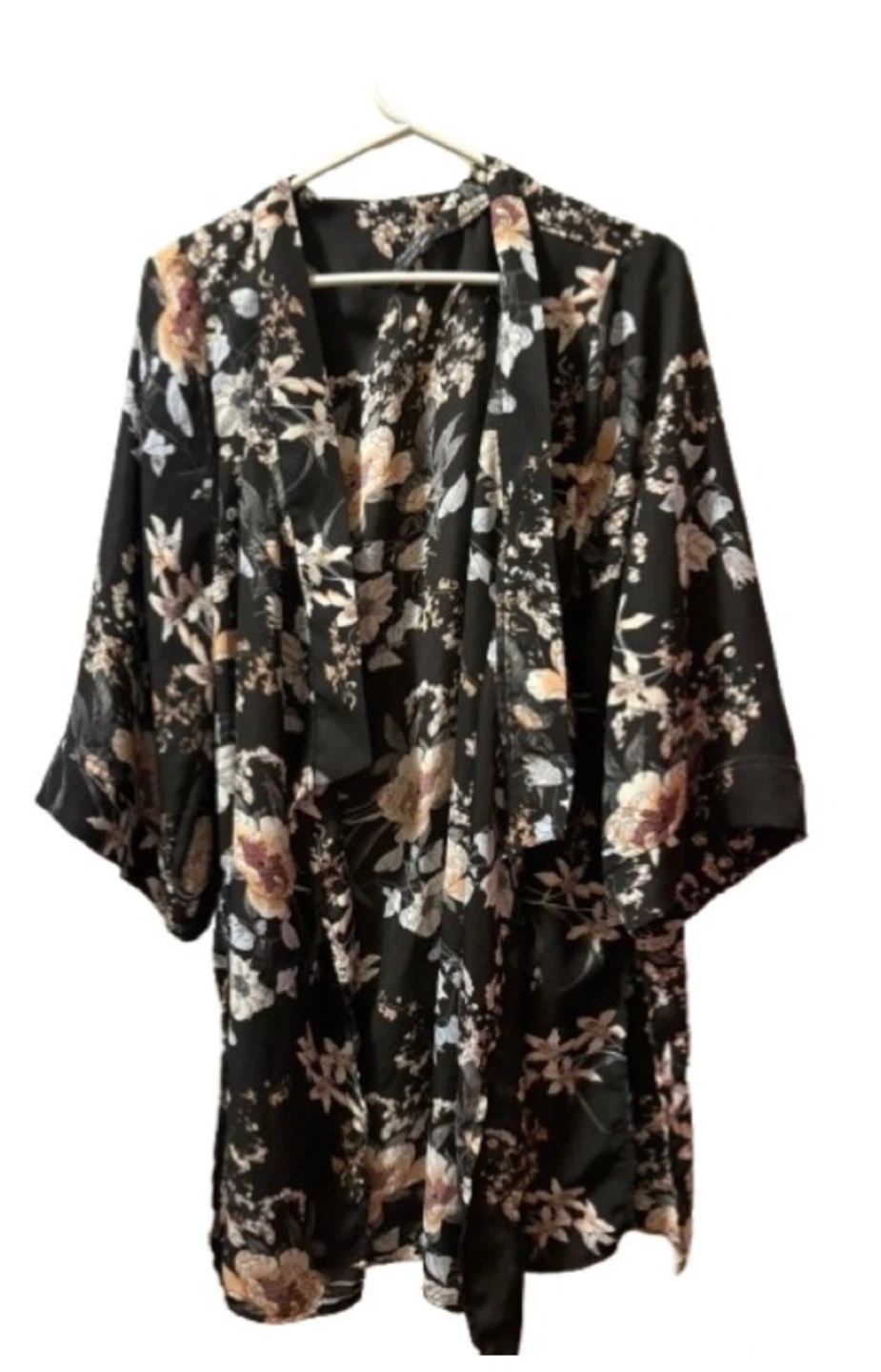 Tahari Floral Satin Kimono – Belted Wrap (L/XL)