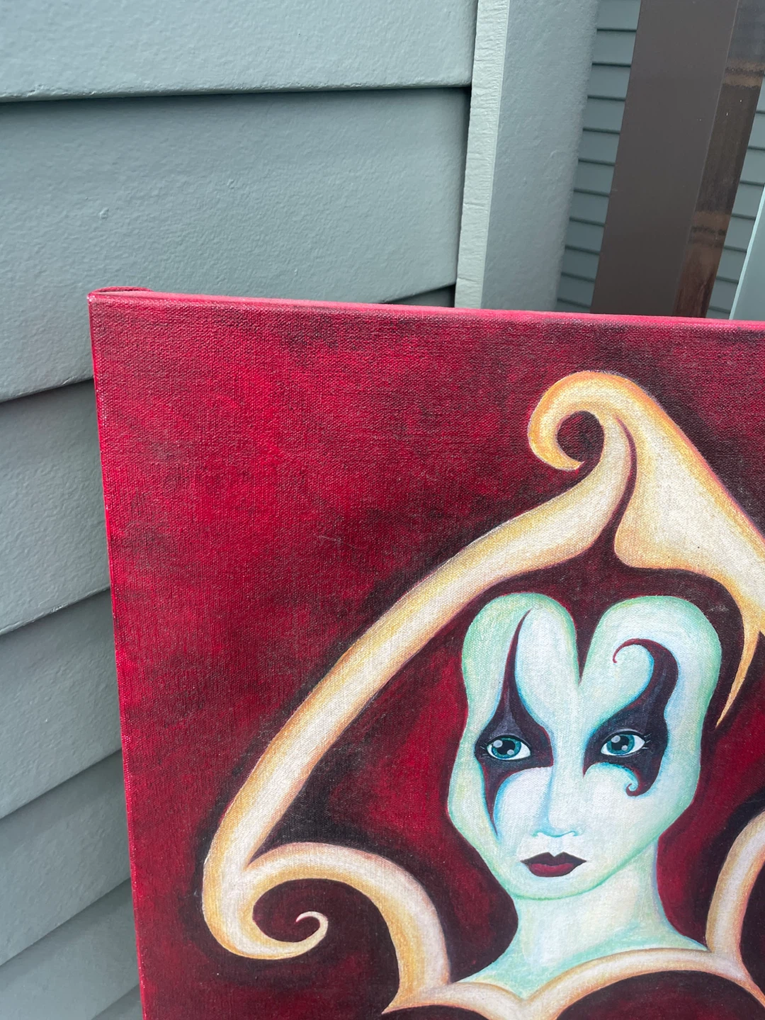 Surreal Mask Face Painting Red Gothic Portrait Acrylic on Canvas - photo 4