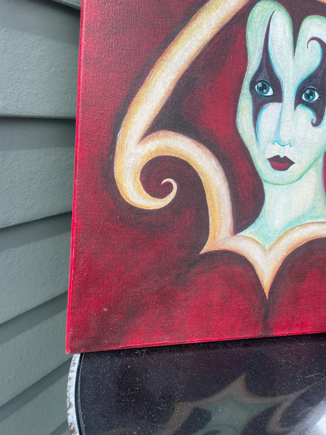 Surreal Mask Face Painting Red Gothic Portrait Acrylic on Canvas - photo 5