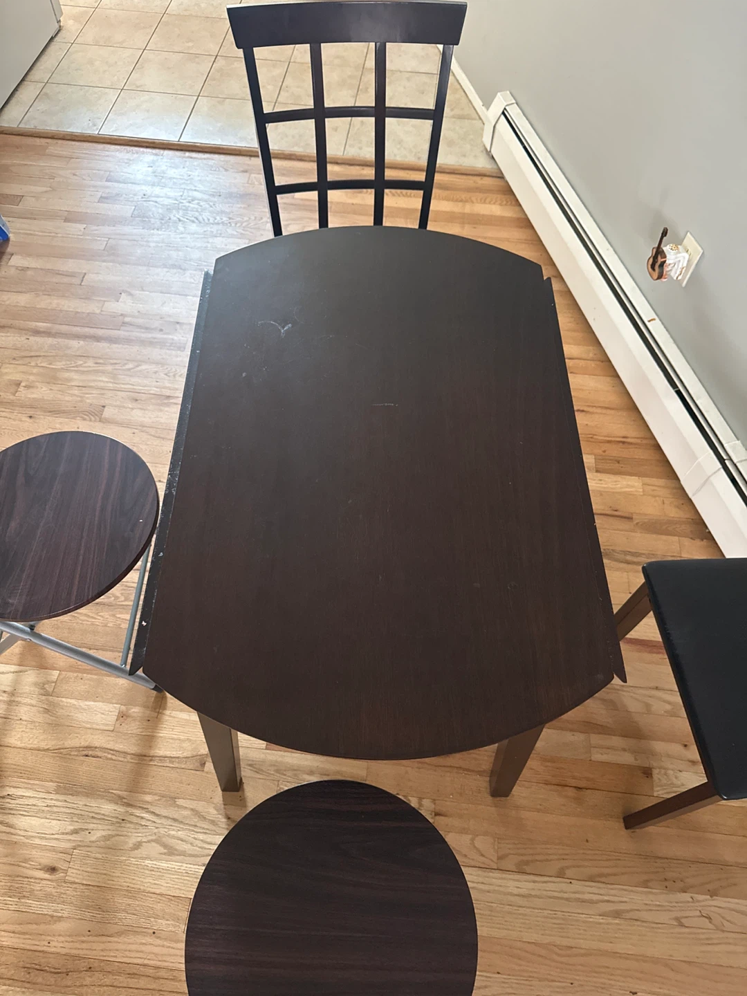 Dark Wood Round Dining Table Set with 2 Chairs and 2 Stools - photo 4