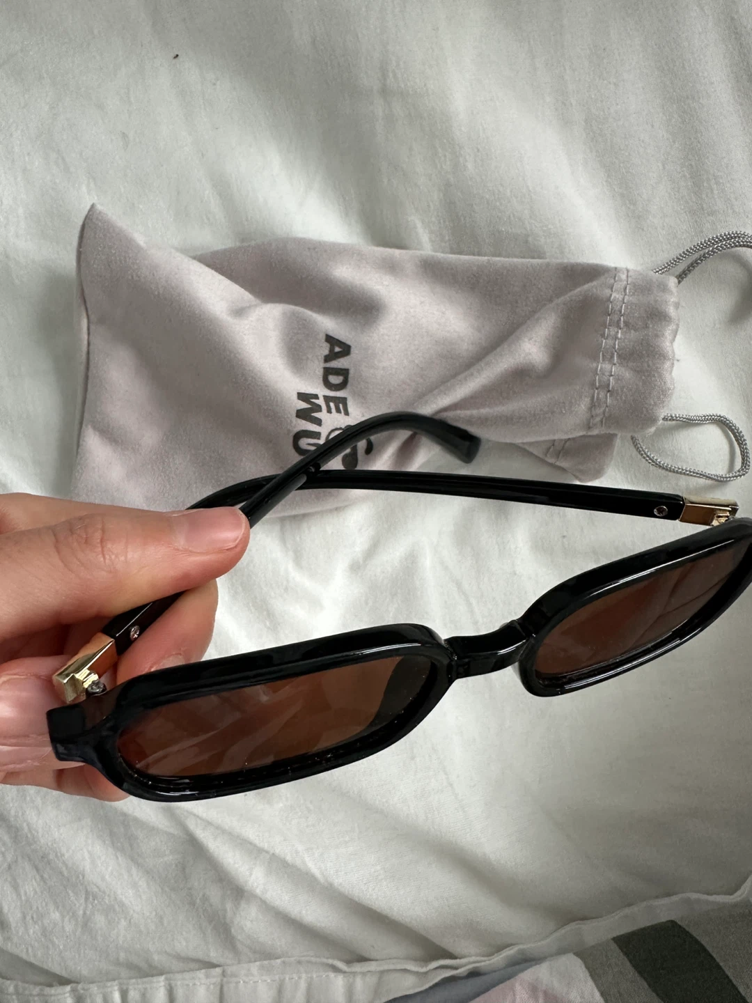 Black Rectangle Sunglasses with Brown Lenses