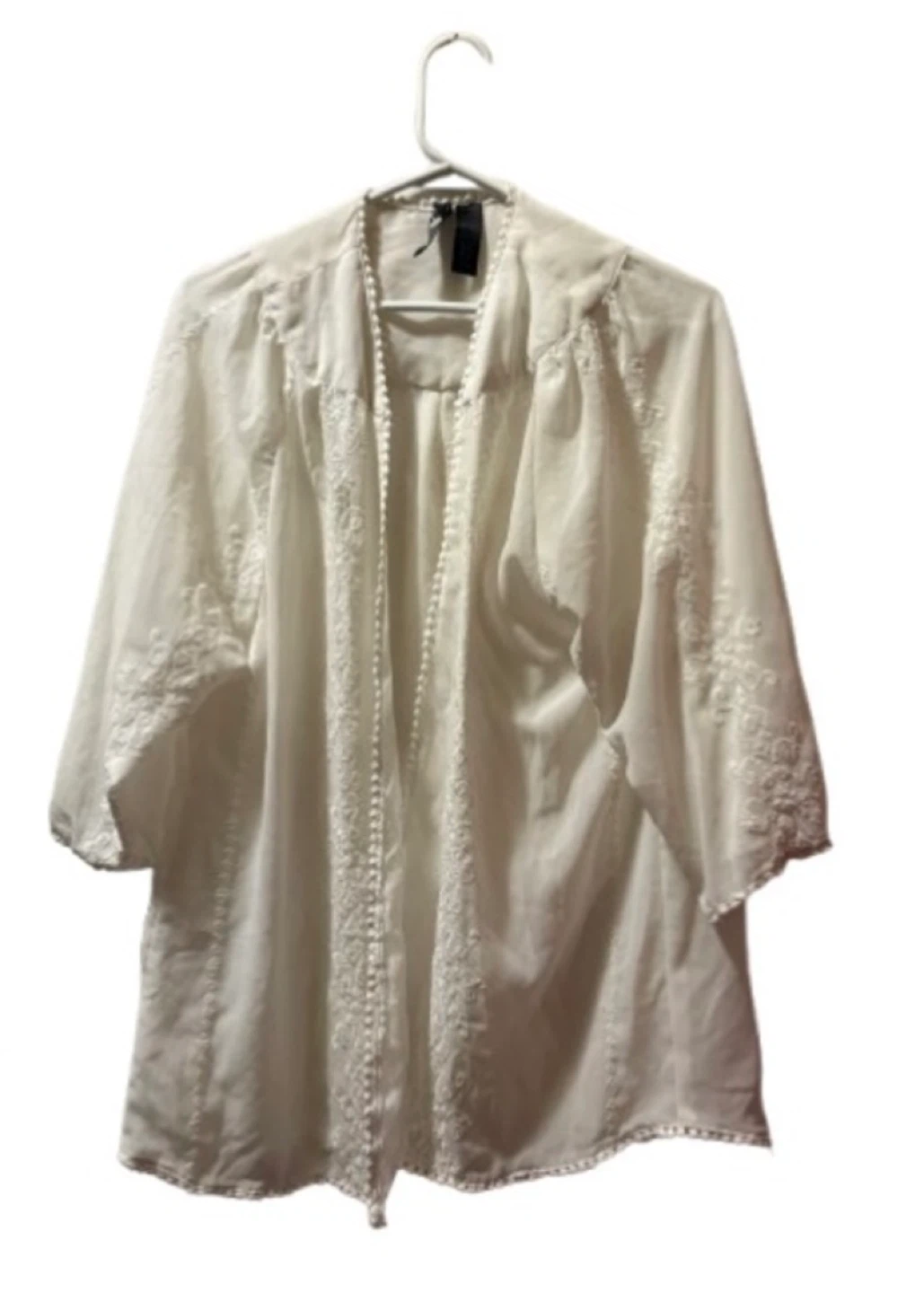 White Embroidered Viscose Kimono Cardigan