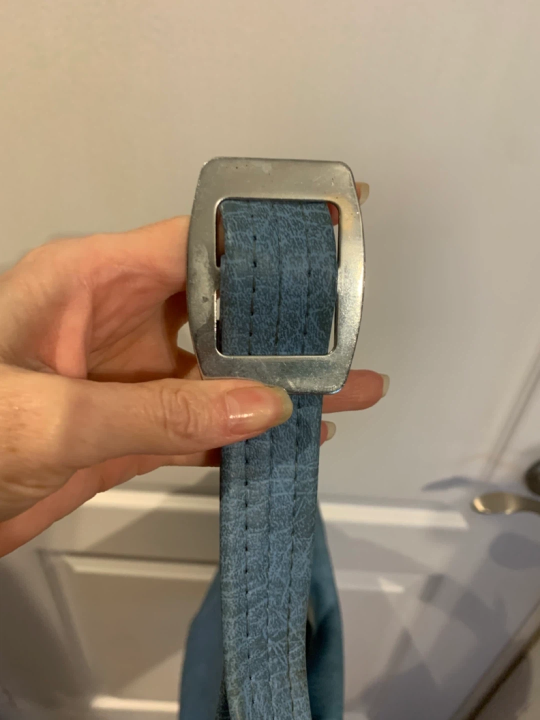 Vintage Blue Faux Leather Shoulder Bag - photo 2