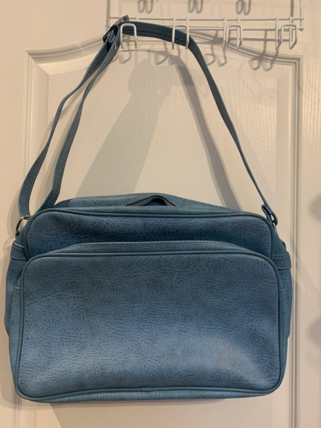 Vintage Blue Faux Leather Shoulder Bag