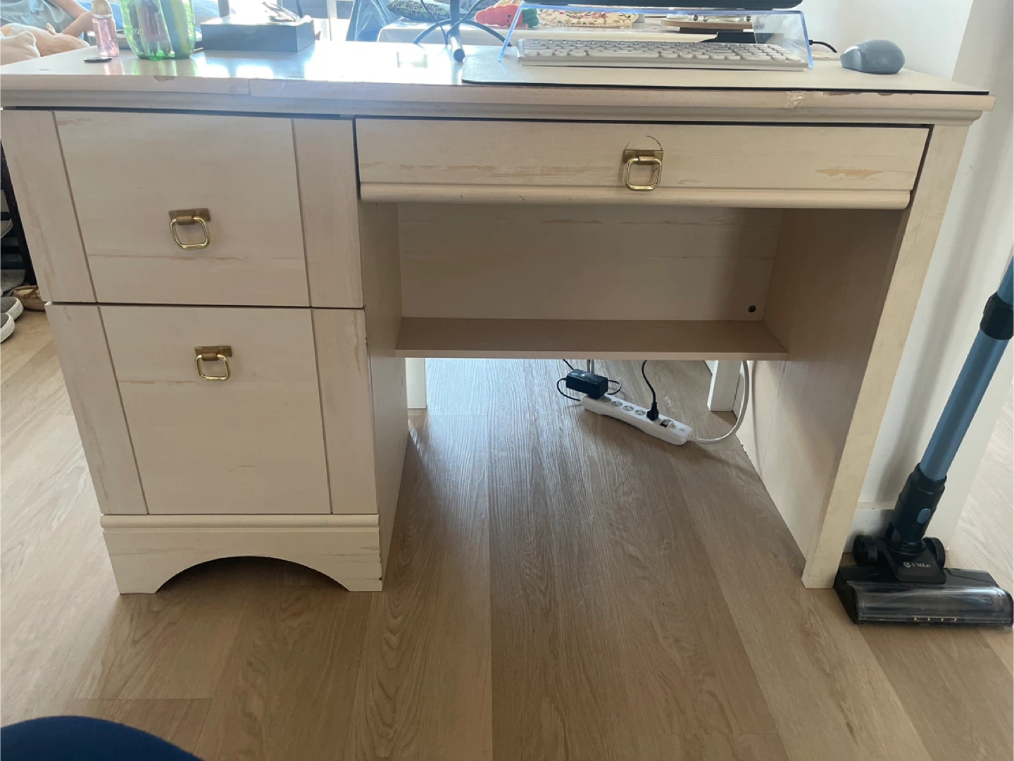 Cream White Vanity Desk with Drawers - photo 2
