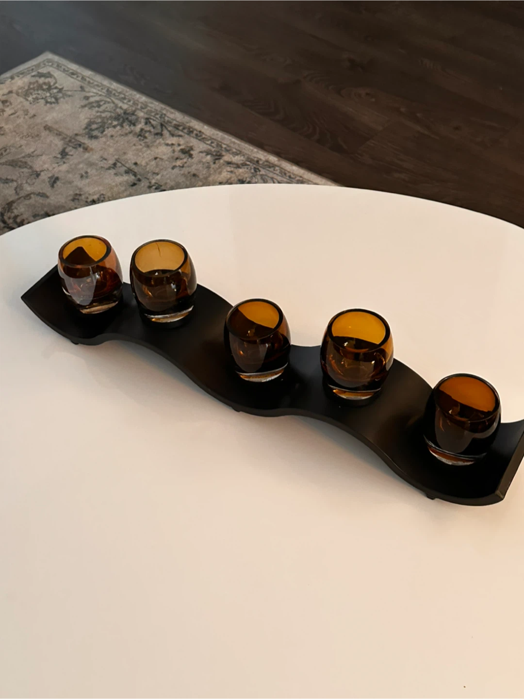 Amber Glass candle Holder Set on Wave Stand - photo 2