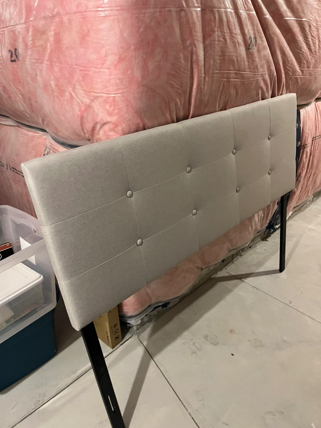 Tufted Grey Fabric Headboard