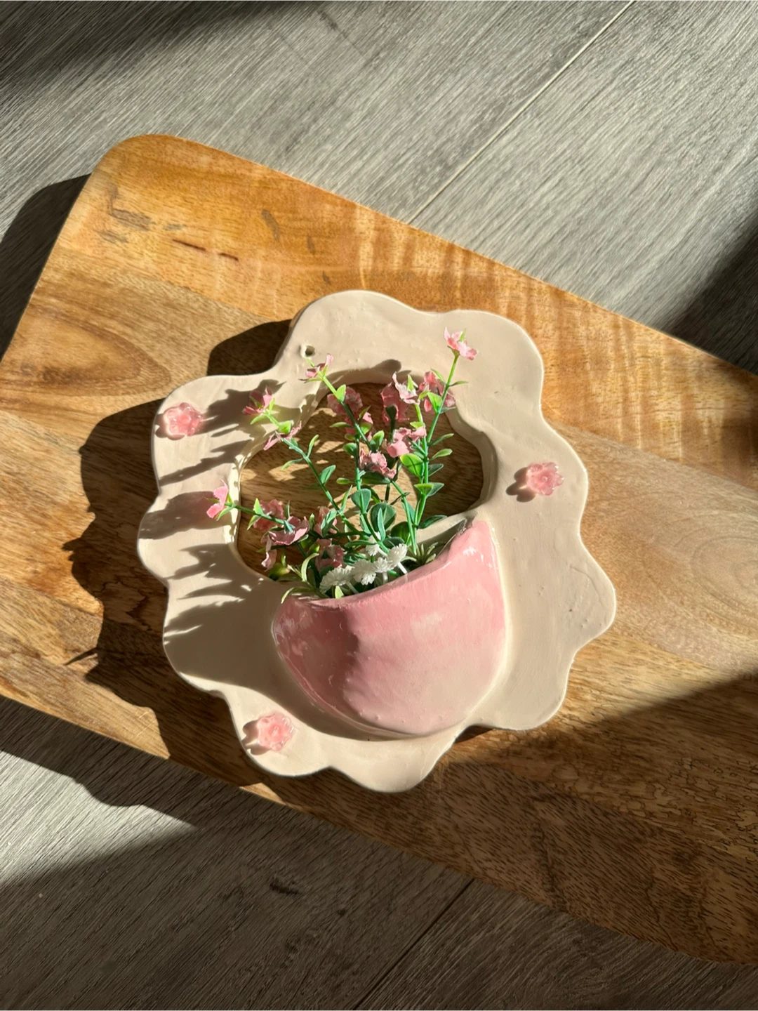 Handmade Wall Planter with Faux Flowers
