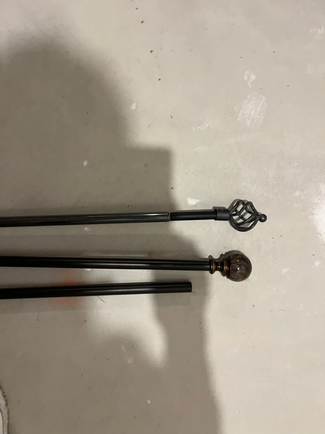 2 Black Curtain Rods with Decorative Finials