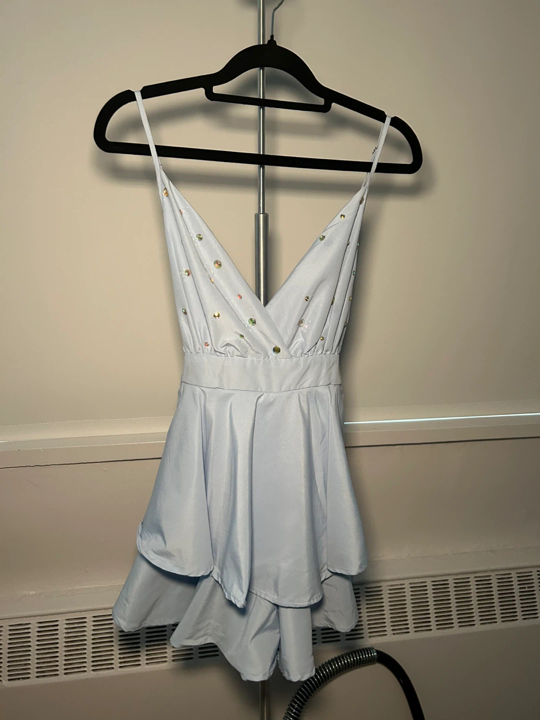 Light Blue Embellished Tiered Dress