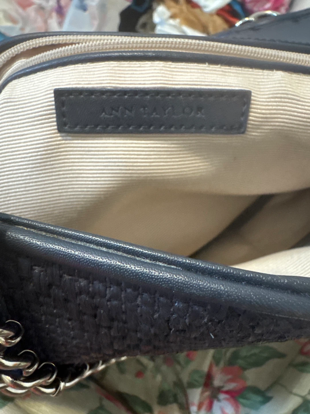 Ann Taylor Black Woven Tote Bag with Chain Detail - photo 4