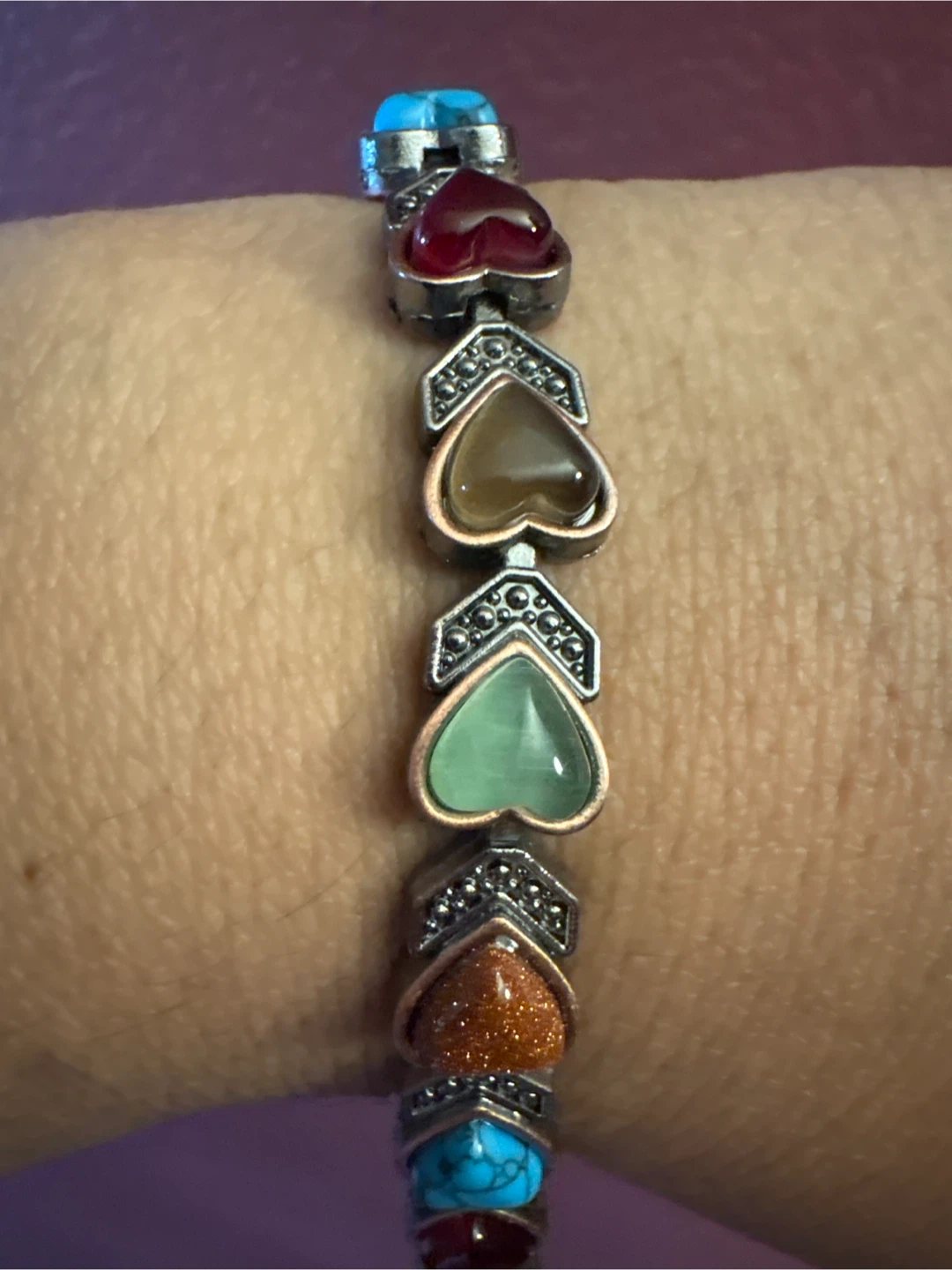 New Genuine copper magnetic  Gem Stone Heart Beaded Bracelet