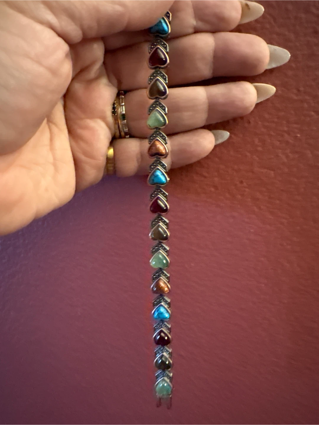 New Genuine copper magnetic  Gem Stone Heart Beaded Bracelet - photo 2