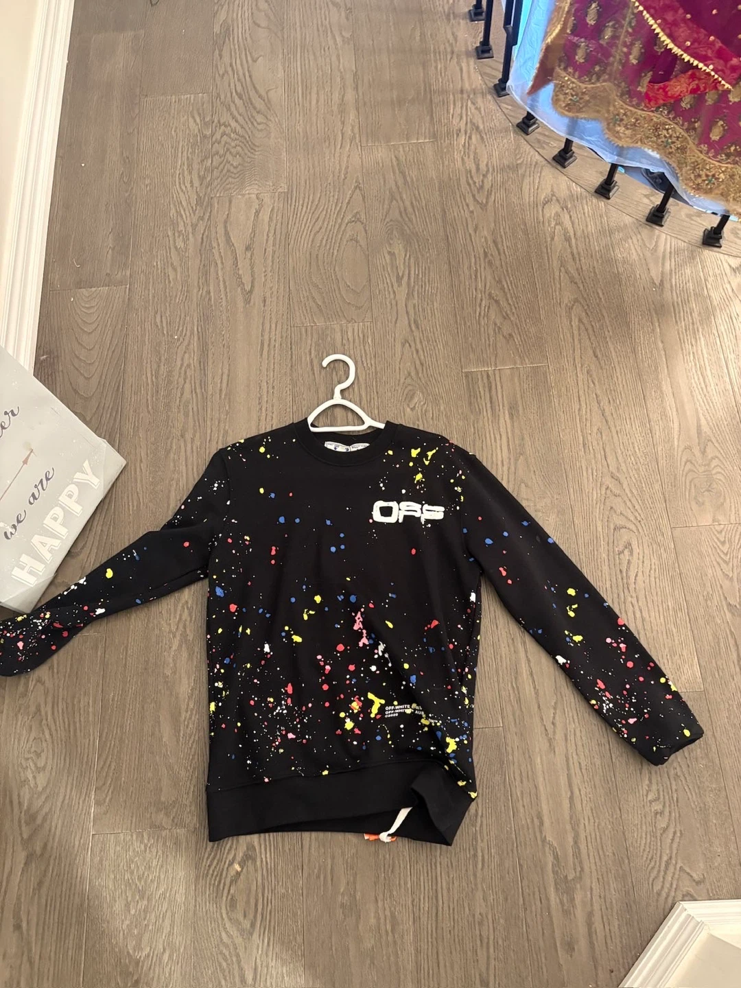 Off-White Black Paint Splatter Crewneck Sweatshirt
