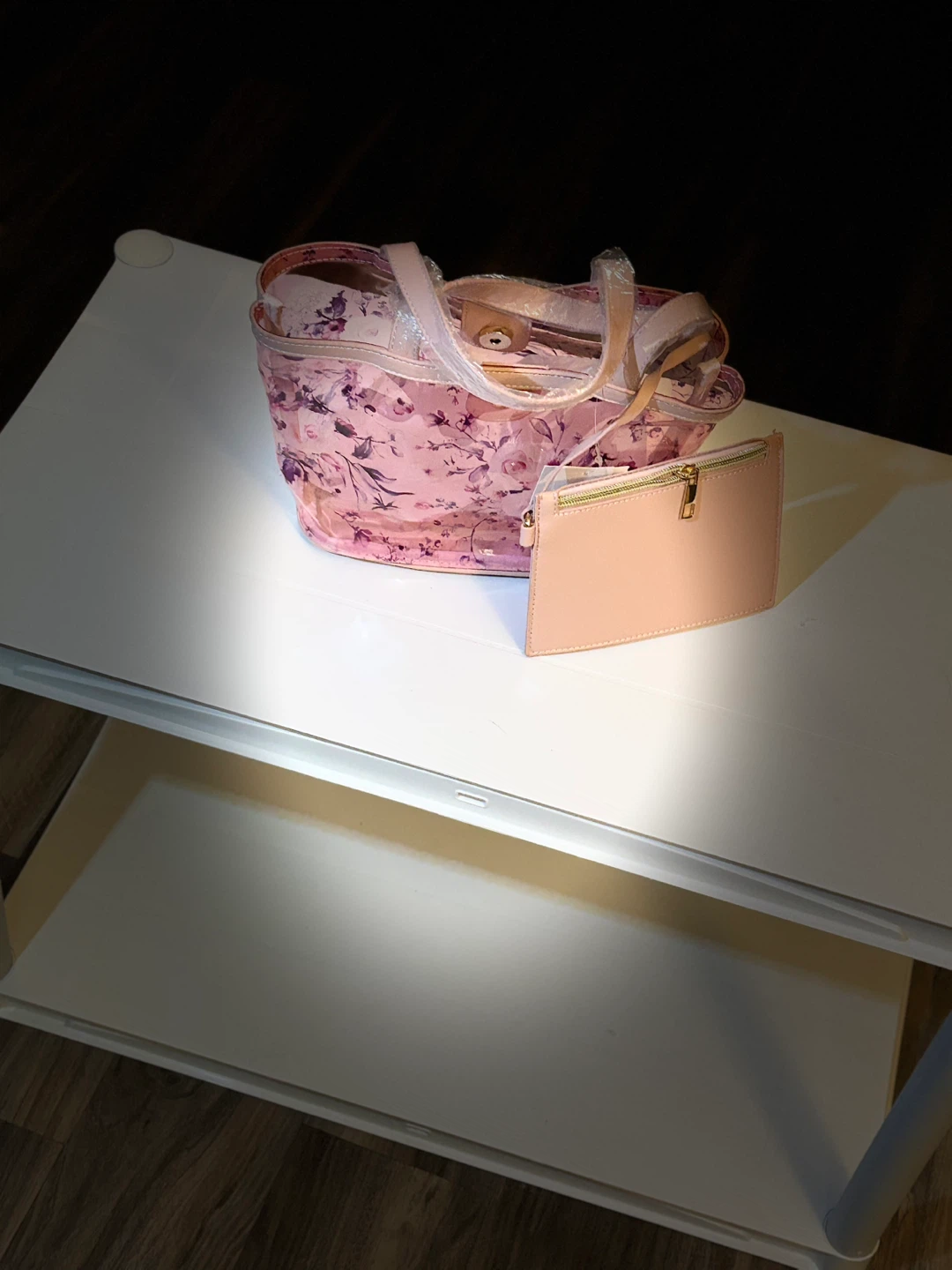 Clear Pink Floral Tote Bag with Matching Pouch - photo 2