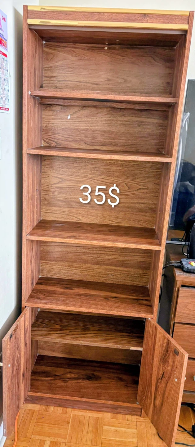 Wooden bookshelf with cabinet