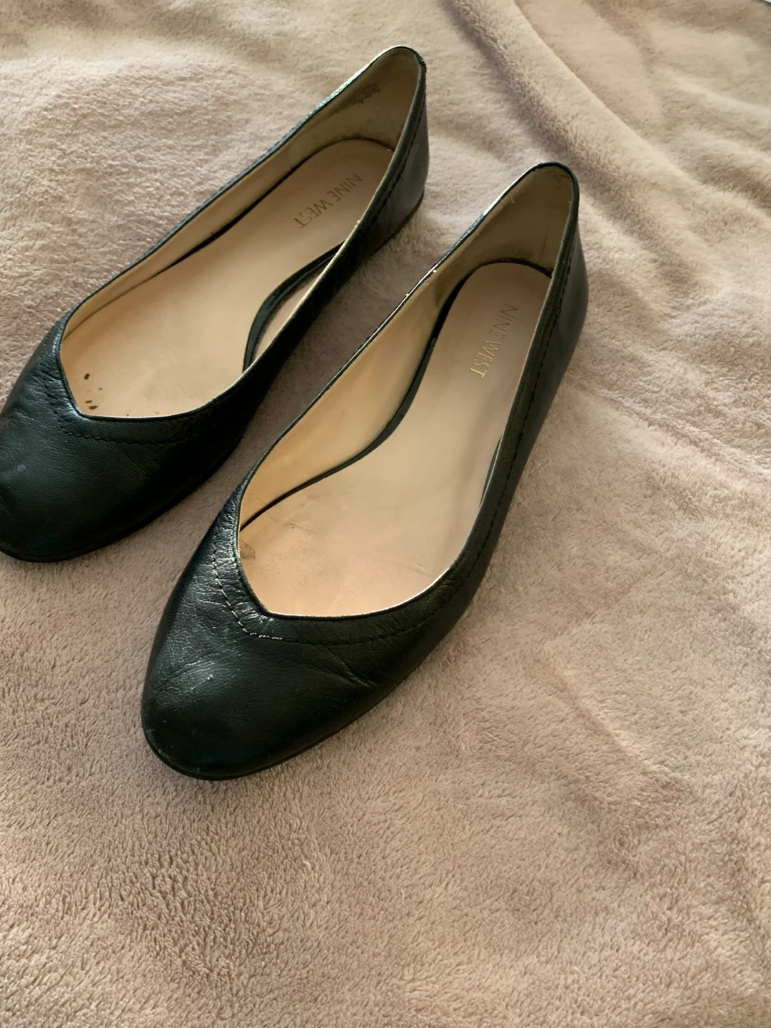 Nine West Black Leather Ballerina Flats,7.5