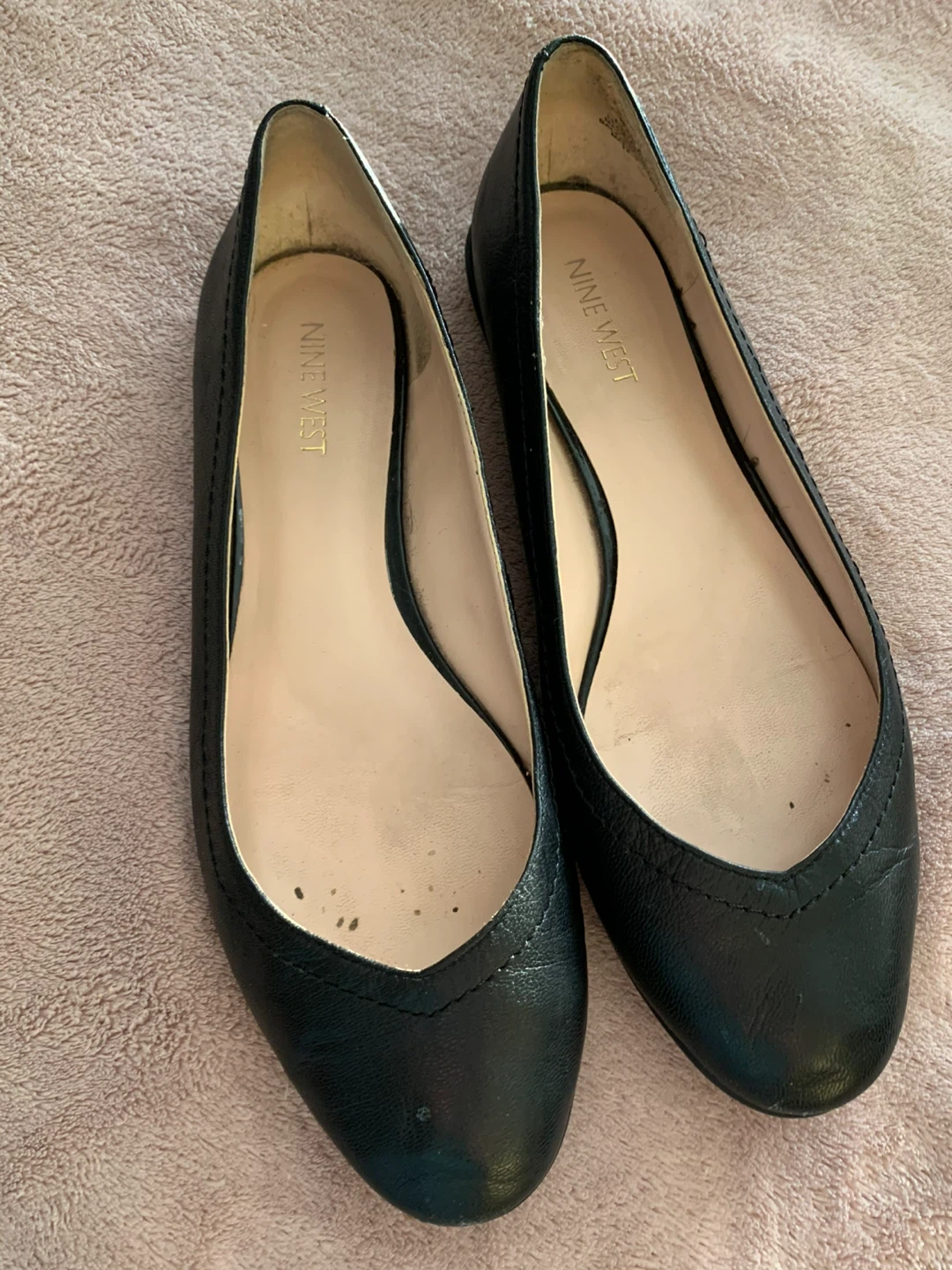 Nine West Black Leather Ballerina Flats,7.5 - photo 2