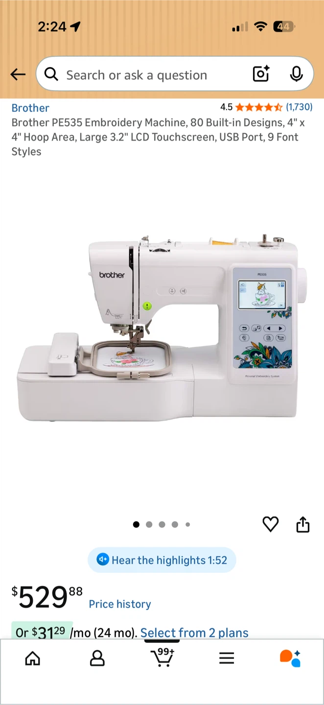 Brother PE535 Embroidery Machine