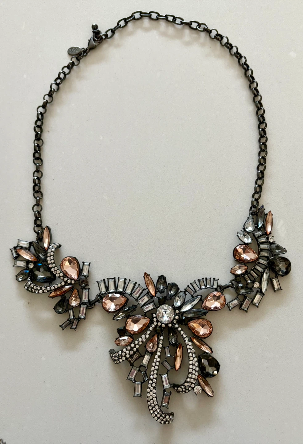 Statement Necklace with Crystals and Peach Gems - photo 5