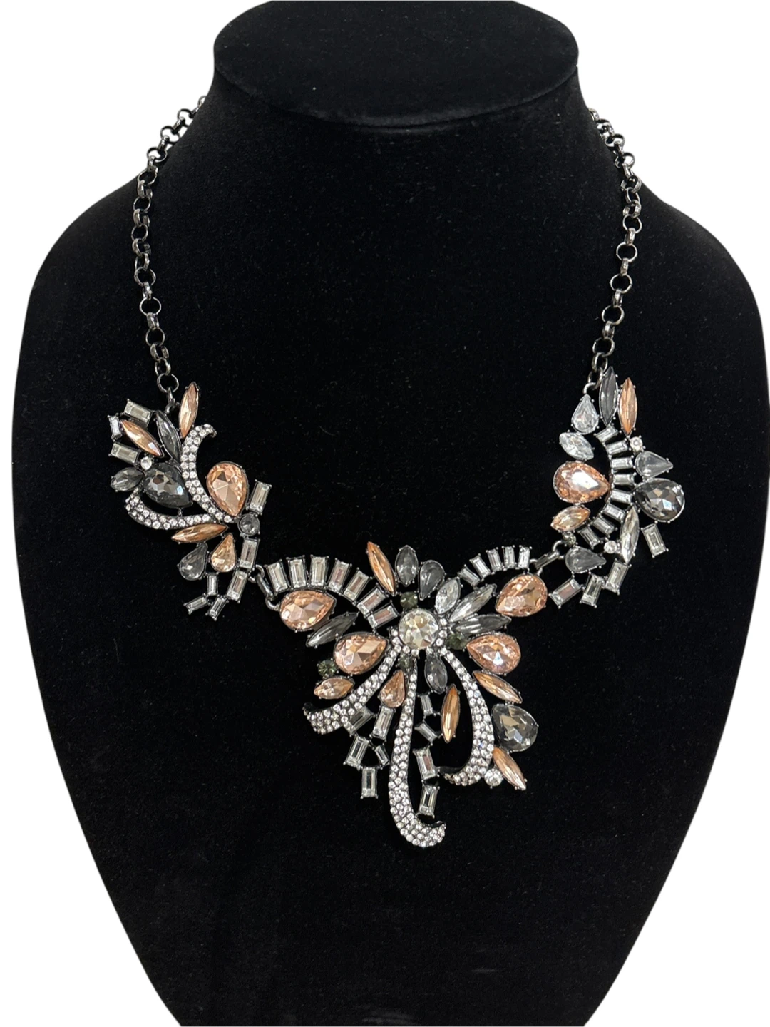 Statement Necklace with Crystals and Peach Gems