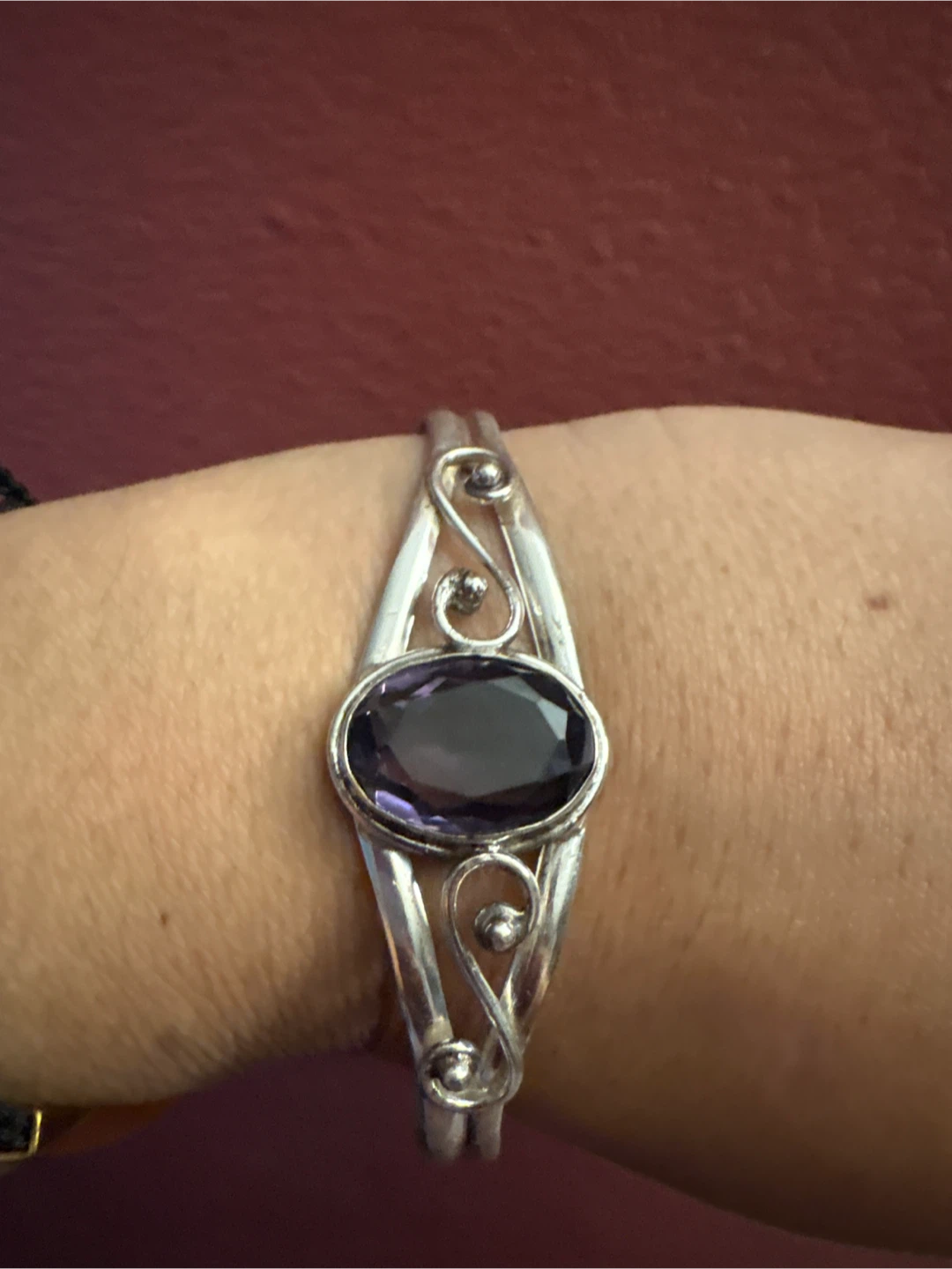 New Genuine 925 Sterling silver Oval Amethyst Bangle Bracelet - photo 5