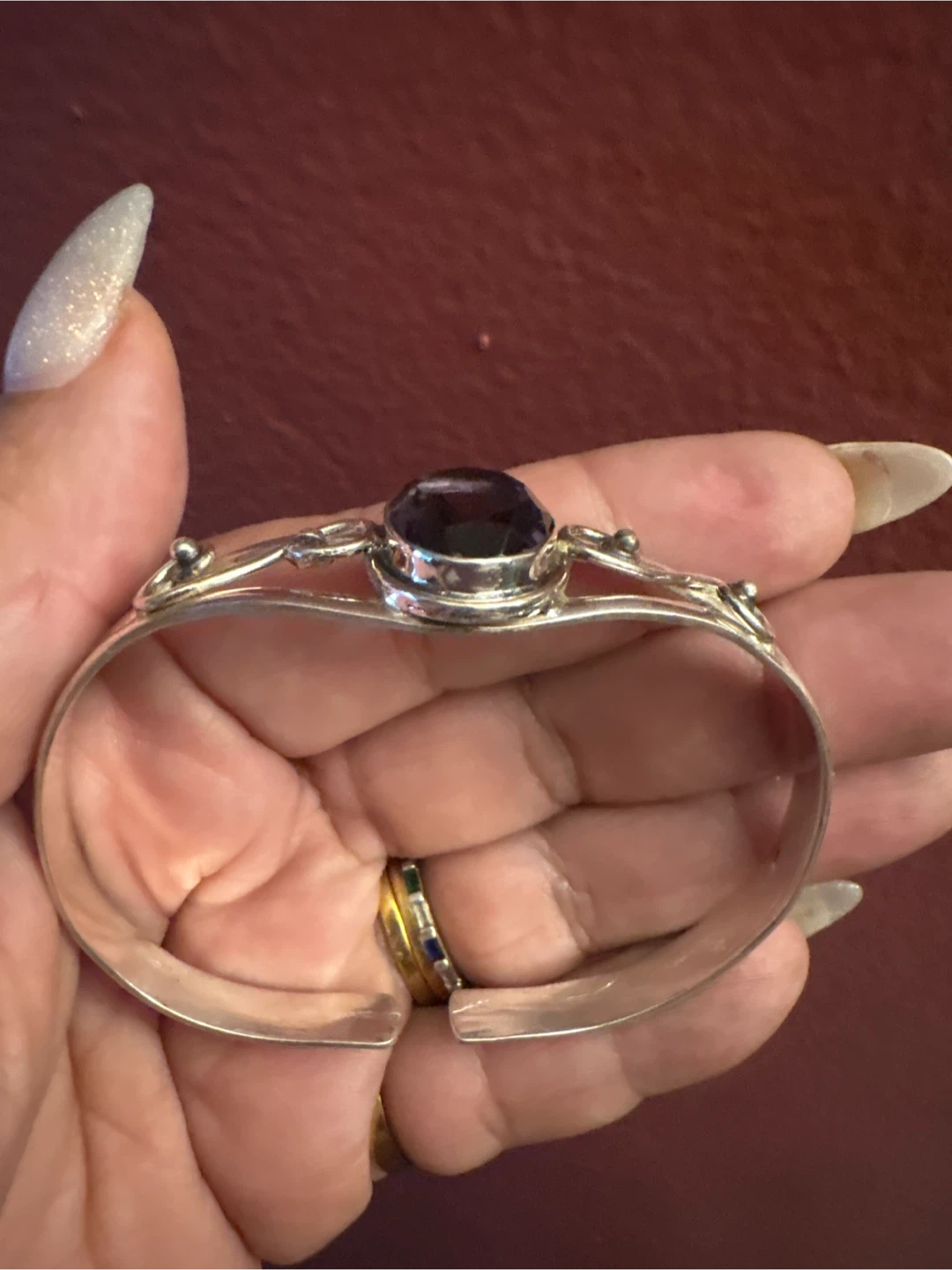 New Genuine 925 Sterling silver Oval Amethyst Bangle Bracelet - photo 4