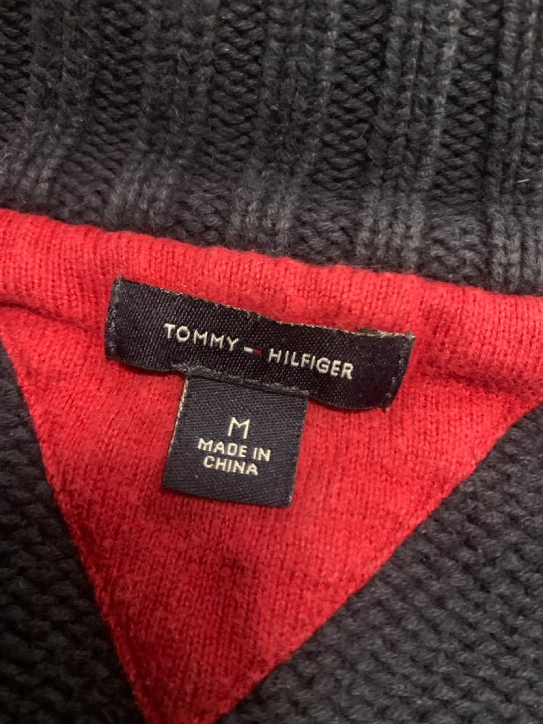 Tommy Hilfiger Quarter-Zip Sweater - Navy/Red/Grey - Size M - photo 2