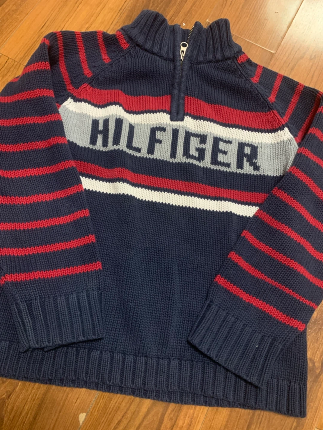 Tommy Hilfiger Quarter-Zip Sweater - Navy/Red/Grey - Size M