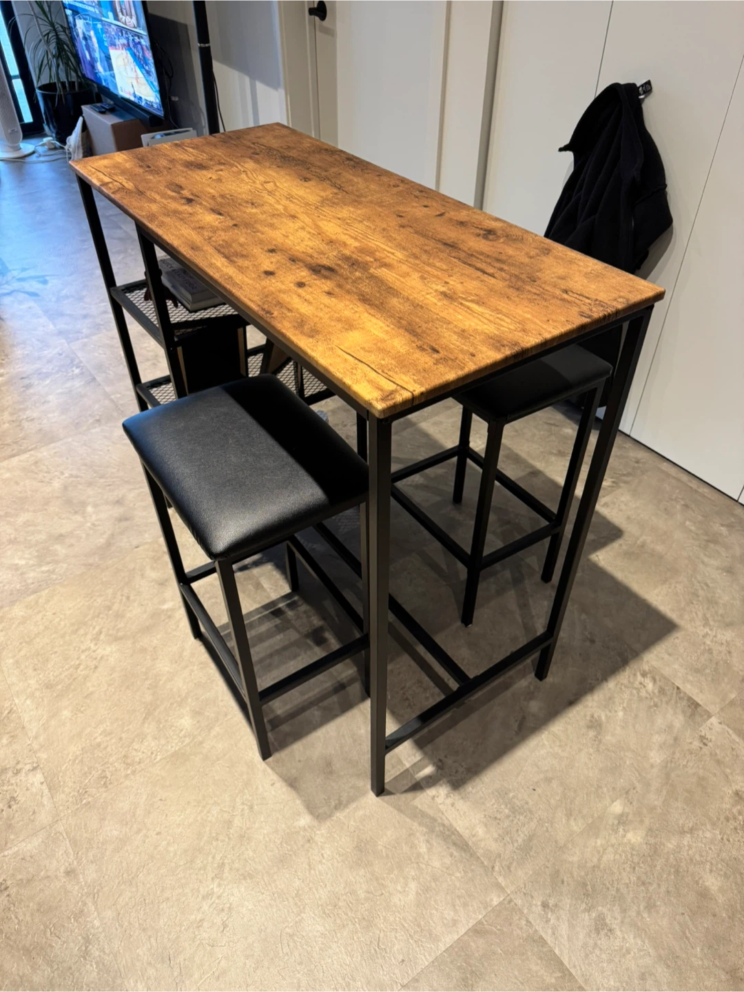 Rustic Wood Bar Table / Island with 2 Stools and Shelving - photo 3