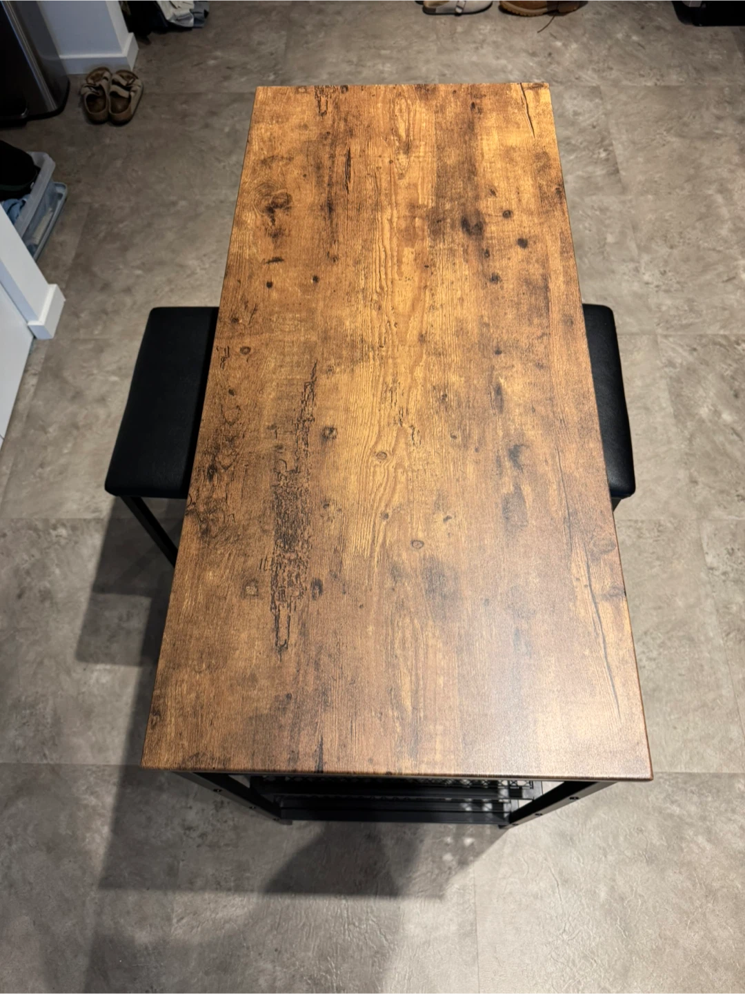 Rustic Wood Bar Table / Island with 2 Stools and Shelving - photo 2
