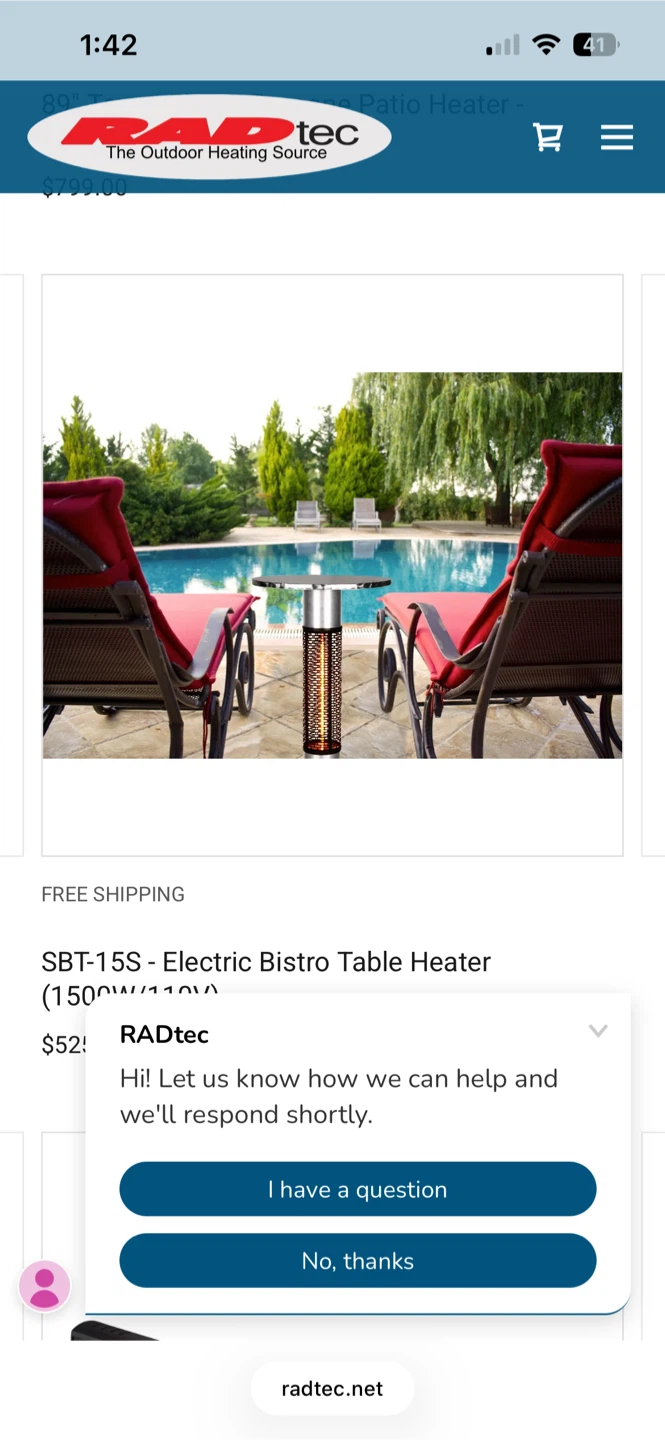 RADtec SBT-15S Electric Bistro Table Heater 1500W - photo 3